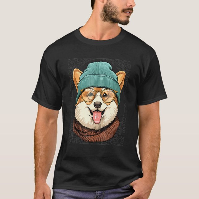 Hipster Pembroke Welsh Corgi Wearing Sunglasses Do T-Shirt (Vorderseite)