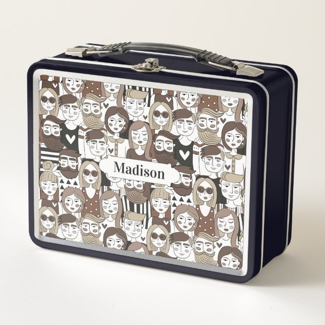 Hipster People Muster individuelle Name Essboxen Metall Brotdose (Vorderseite)