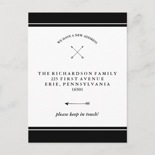 Hipster Pfeile Schwarz und Weiß Adressänderung Ankündigungspostkarte (Vorderseite)