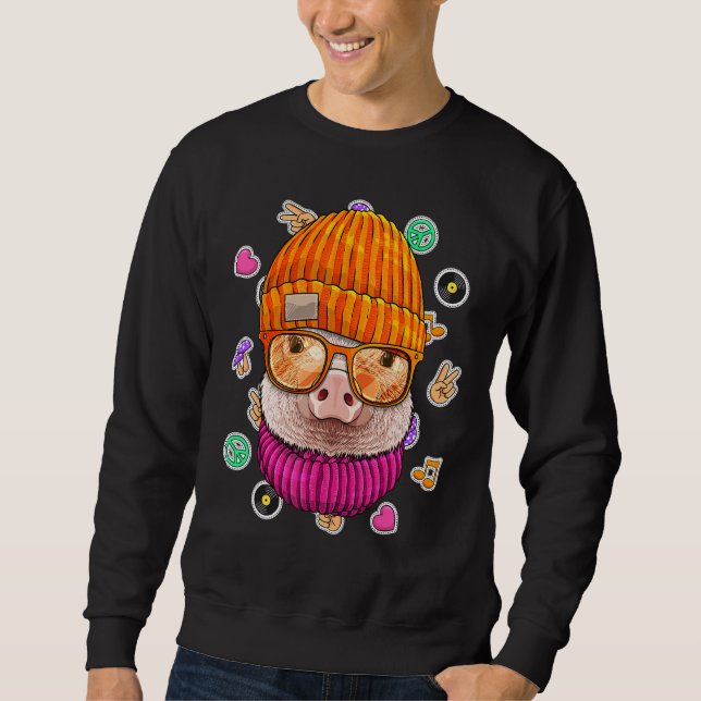 Hipster Pig Geek Nerd Glasses Farm Animal Liebe Pe Sweatshirt (Vorderseite)