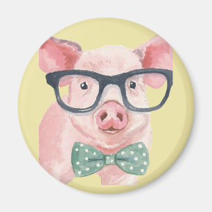 Hipster Pink Pig Magnet