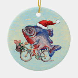 Hipster Piranha auf einer Weihnachtsmannmütze für  Keramik Ornament
