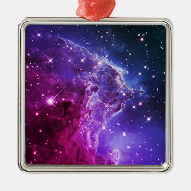Hipster Purple Ombre Monkey Head Nebula Ornament Aus Metall (Vorne)