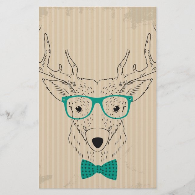 Hipster Reindeer Elk mit Gläsern grungelig Weihnac Briefpapier (Vorderseite)