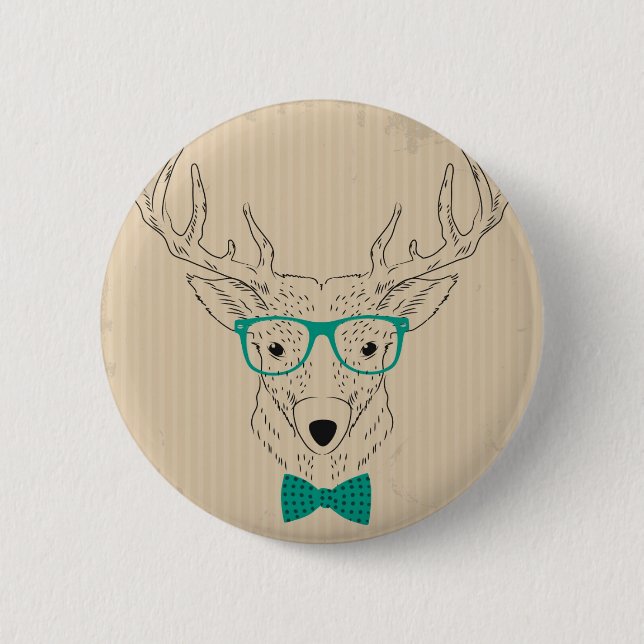Hipster Reindeer Elk mit Gläsern grungelig Weihnac Button (Vorderseite)
