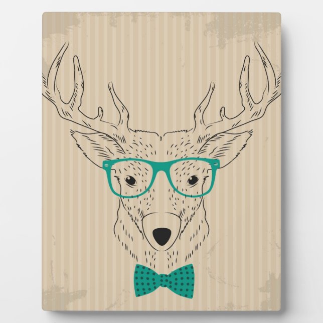 Hipster Reindeer Elk mit Gläsern grungelig Weihnac Fotoplatte (Vorderseite)