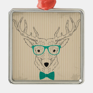 Hipster Reindeer Elk mit Gläsern grungelig Weihnac Silbernes Ornament
