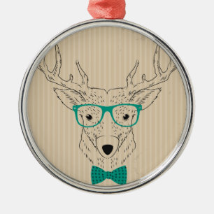 Hipster Reindeer Elk mit Gläsern grungelig Weihnac Silbernes Ornament