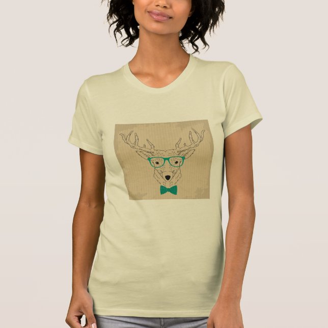 Hipster Reindeer Elk mit Gläsern grungelig Weihnac T-Shirt (Vorderseite)
