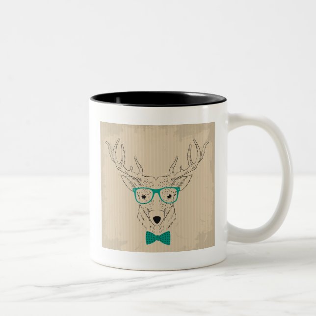 Hipster Reindeer Elk mit Gläsern grungelig Weihnac Zweifarbige Tasse (Rechts)