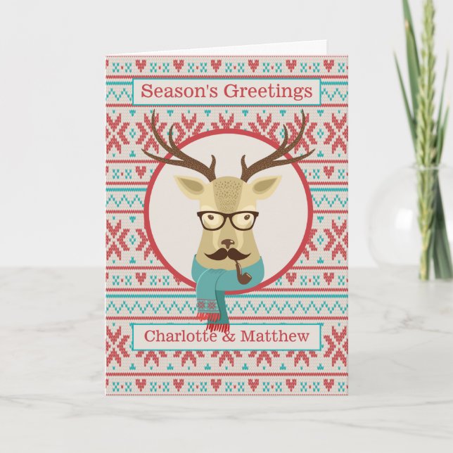 Hipster Reindeer Personalisiert Weihnachten Karte (Vorderseite)