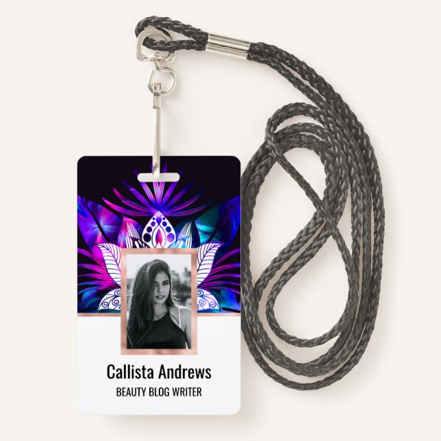 Hipster Retro Tech Aquamarine Lila Lotus Blume Lea Ausweis (Vorderseite mit Schlüsselband)