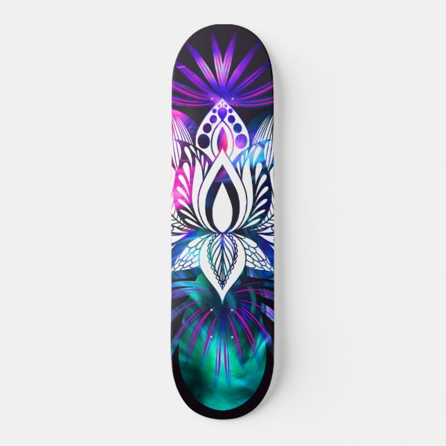 Hipster Retro Tech Aquamarine Lila Lotus Blume Lea Skateboard (Vorderseite)