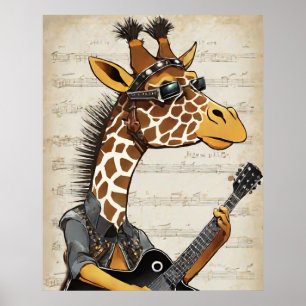 Hipster Rockstar Giraffe Illustration Poster