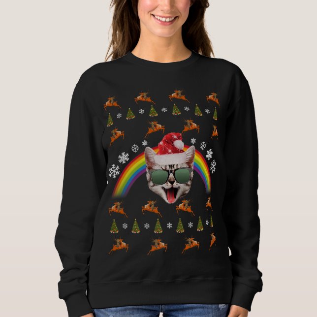 Hipster Santa Cat Weihnachten T-Shirt Funny Xmas K Sweatshirt (Vorderseite)