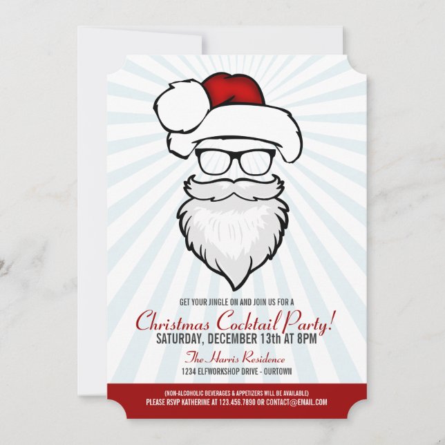 Hipster Santa Cocktail Party Einladungen (Vorderseite)
