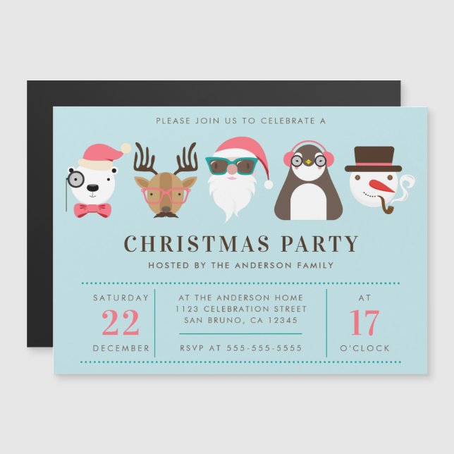 Hipster Santa & Friends Party Einladung (Vorne/Hinten)