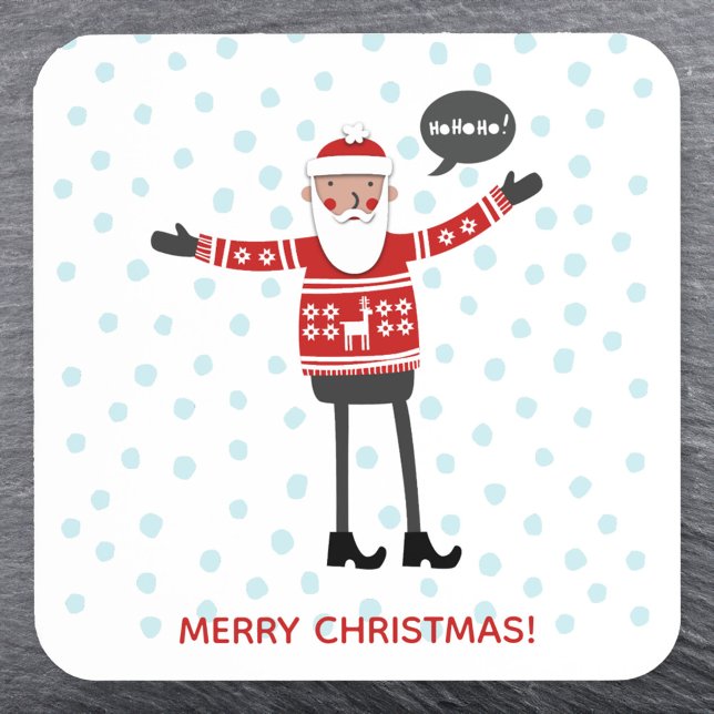 Hipster Santa Getränkeuntersetzer (Fun Hipster Santa coaster with custom Merry Christmaws text)