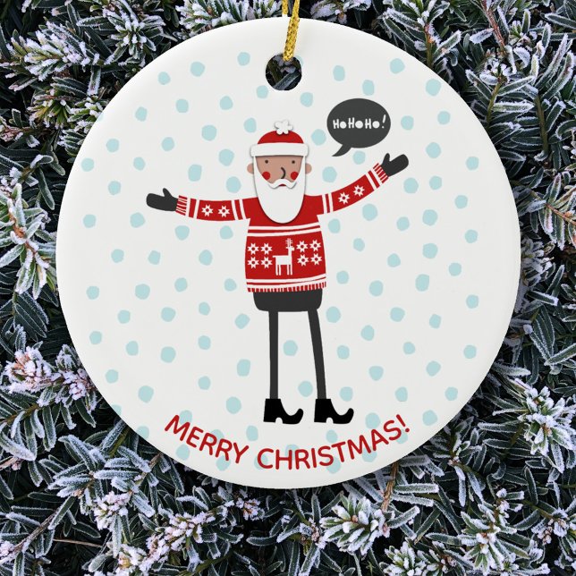 Hipster Santa Keramik Ornament (Fun Santa Claus in skinny jeans custom text Christmas ornament)