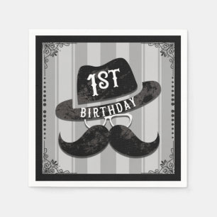 Hipster Schnurrbart Hut Brille 1. Geburtstag Einer Serviette