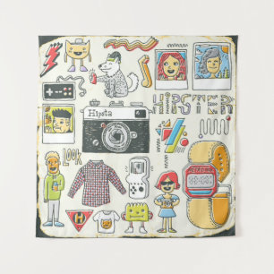 Hipster schwänzen Hand gezeichnet buntes doodle Se Wandteppich
