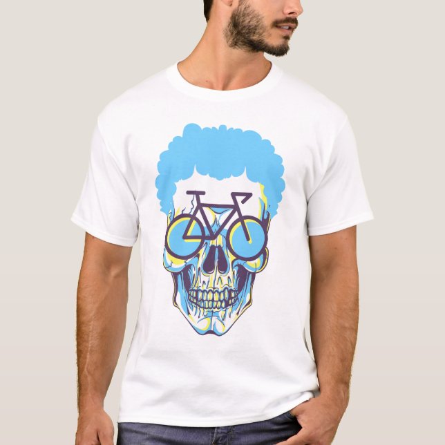 Hipster Skull Bike Moderne Kunst - Illustration T-Shirt (Vorderseite)