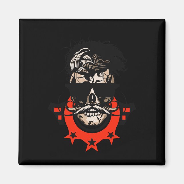 Hipster Skull Mustache Circle Logo Skull Sungles S Magnet (Vorne)