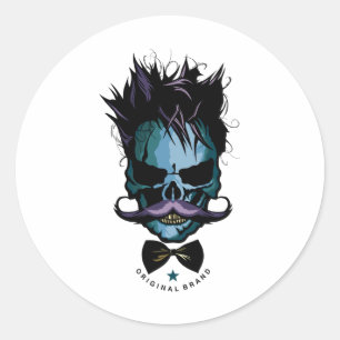 Hipster Skull Mustache Skull Haarbstyle Bow Krawat Runder Aufkleber