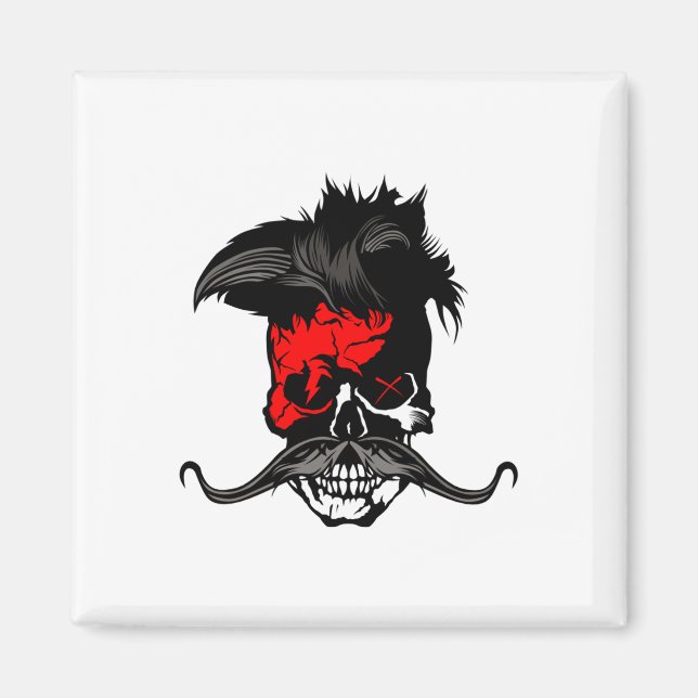 Hipster Skull Punk Mustache Skull Mustached Lightn Magnet (Vorne)