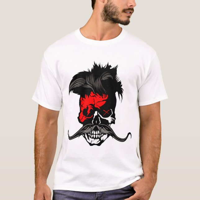 Hipster Skull Punk Schnurrbart Mo T-Shirt (Vorderseite)