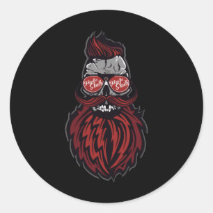Hipster Skull Sungles Logo Bartwork Mustache Extra Runder Aufkleber