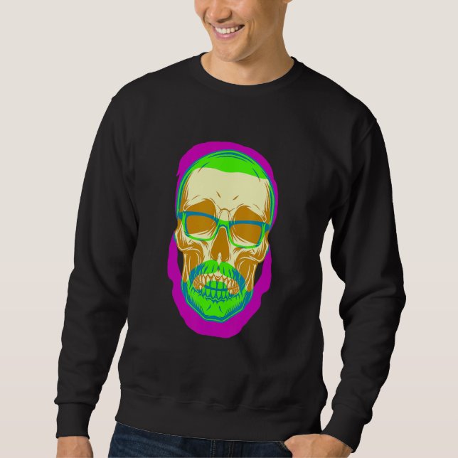 Hipster Skull Vintag Mustache Retro Freethinker F Sweatshirt (Vorderseite)