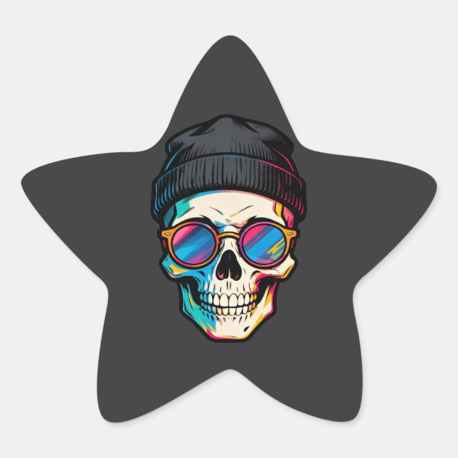 Hipster Skully Stern-Aufkleber (Vorderseite)