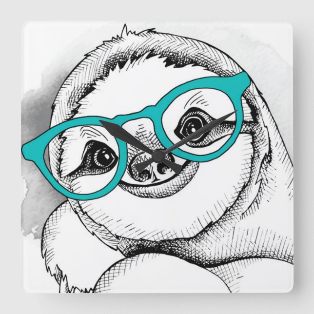 Hipster Sloth Quadratische Wanduhr (Vorderseite)