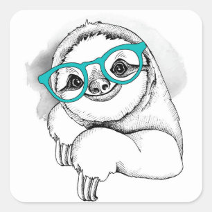 Hipster Sloth Quadratischer Aufkleber