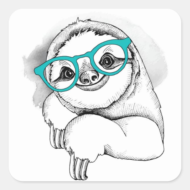 Hipster Sloth Quadratischer Aufkleber (Vorderseite)