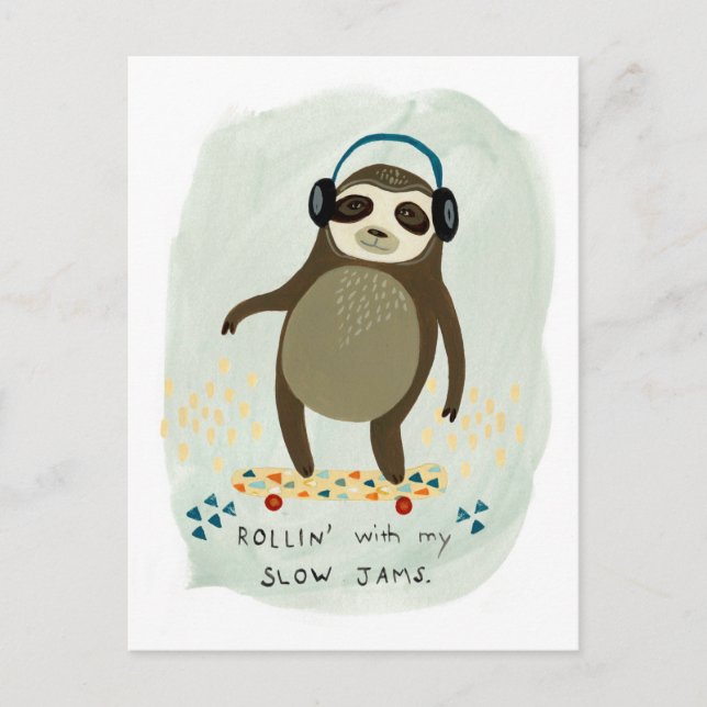 Hipster Sloth | Rollin' mit meinen langsamen Marme Postkarte (Vorderseite)