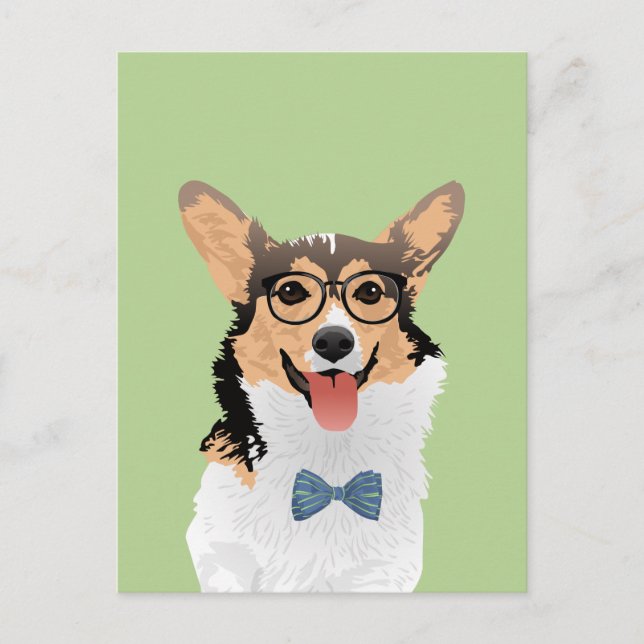 Hipster Sweet Black Tan White Pembroke Welsh Corgi Postkarte (Vorderseite)
