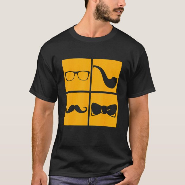 Hipster Symbole Mustache Pipe Smoker Brille Bow T T-Shirt (Vorderseite)