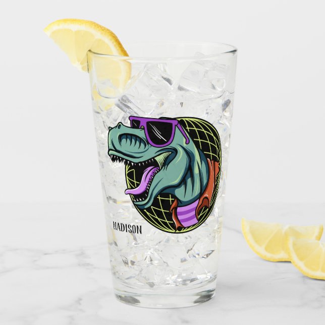 Hipster T-Rex Name-Literglas Glas (Vorderseite Ice)