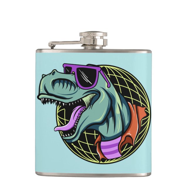 Hipster T-Rex Name- u. Farbflasche Flachmann (Vorderseite)