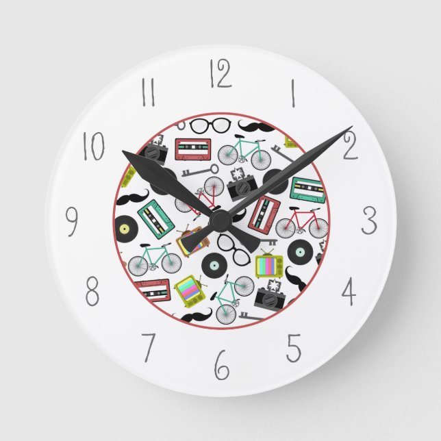 Hipster Themed Clock Runde Wanduhr (Vorderseite)