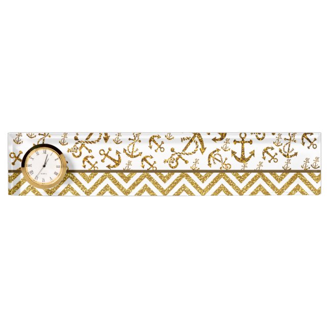 Hipster-Trendy Anker-Zickzack Glitzer-Foto-Druck Namensplakette (Vorderseite)