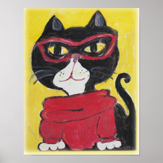 Hipster Turtleneck Cat Folk Art Cooler Stil Poster (Vorne)
