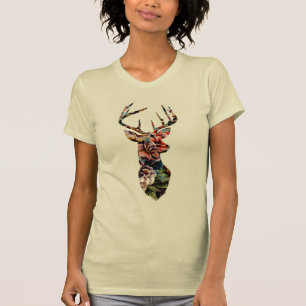 Hipster-Vintage-Blumen-Hirschkopf-Silhouette T-Shirt