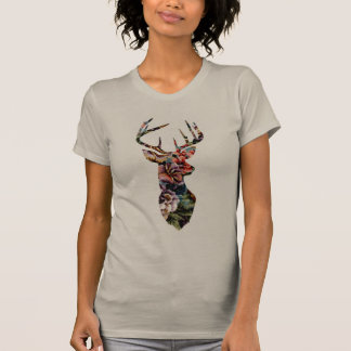 Hipster-Vintage-Blumen-Hirschkopf-Silhouette T-Shirt