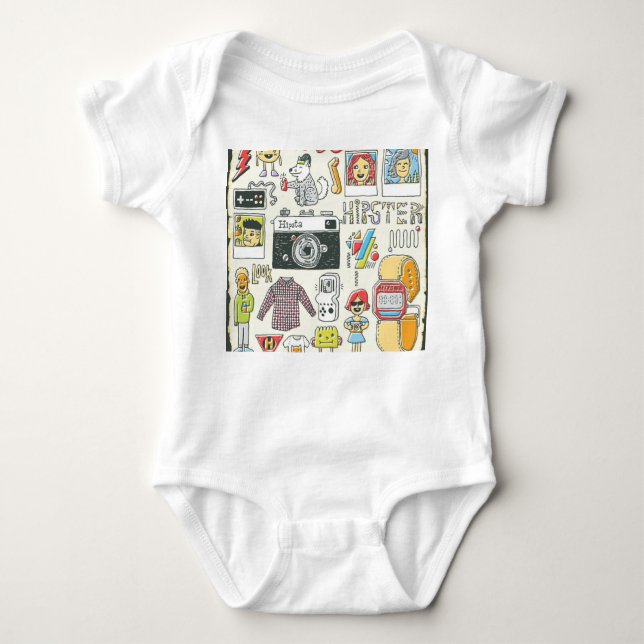 Hipster-Wange: handgezeichnet Doodle-Set Baby Strampler (Vorderseite)