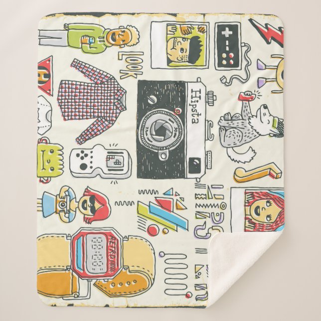 Hipster-Wange: handgezeichnet Doodle-Set Sherpadecke (Vorderseite)