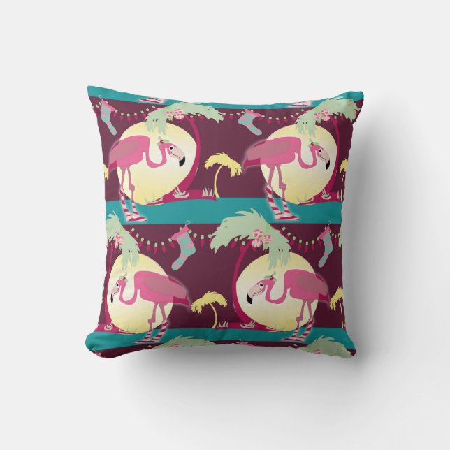 Hipster Weihnachten Flamingo Palm Holiday Szene Kissen (Vorderseite)
