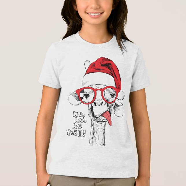 Hipster Weihnachts-Giraffe | Urlaub Tri-Blend Shirt (Vorderseite)